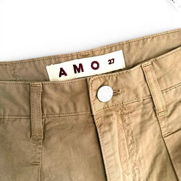 AMO Sharon Bermuda Shorts Womens 27 Tan Pleated Cotton Twill Wide Leg New - Picture 3 of 7